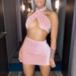 skirt two piece pink velvet